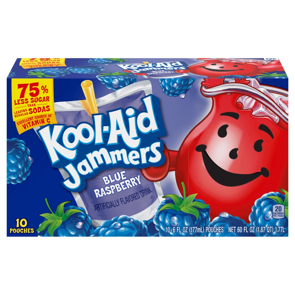 slide 1 of 5, Kool-Aid Jammers Blue Raspberry Flavored 0% Juice Drink, 10 ct Box, 6 fl oz Pouches, 10 ct; 6 fl oz