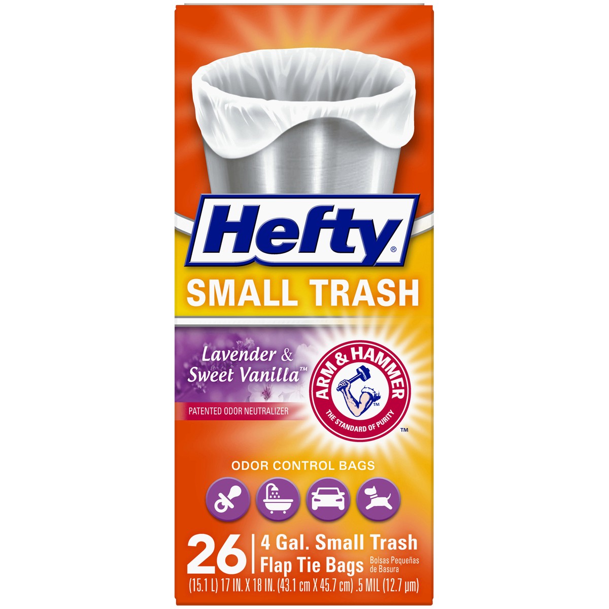 slide 2 of 12, Hefty Small Flap Tie Trash Bags - Lavender & Sweet Vanilla Scent, 26 ct; 4 gal