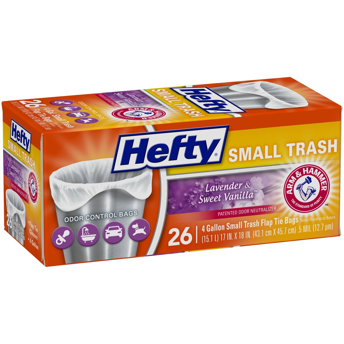 slide 6 of 12, Hefty Small Flap Tie Trash Bags - Lavender & Sweet Vanilla Scent, 26 ct; 4 gal