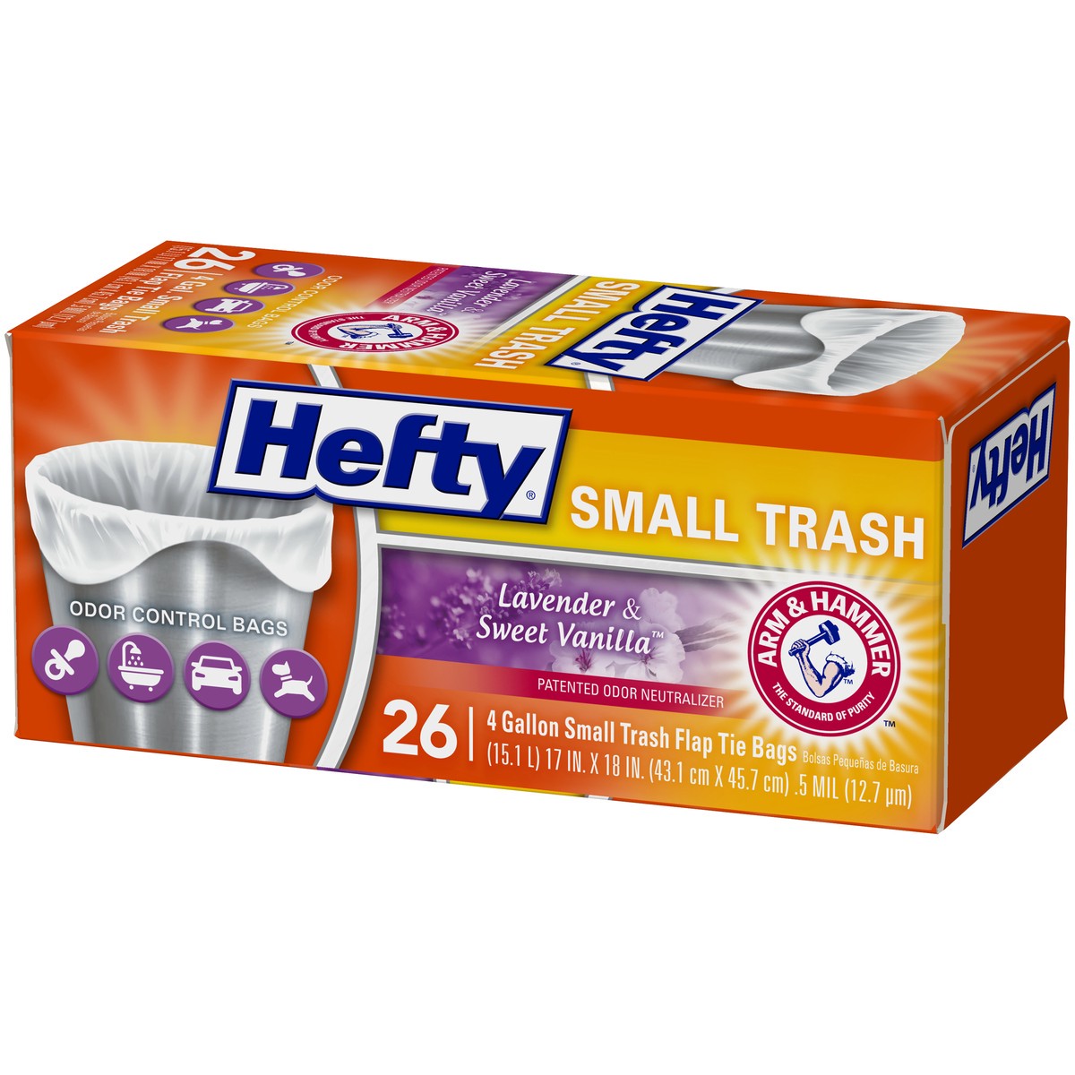 slide 12 of 12, Hefty Small Flap Tie Trash Bags - Lavender & Sweet Vanilla Scent, 26 ct; 4 gal