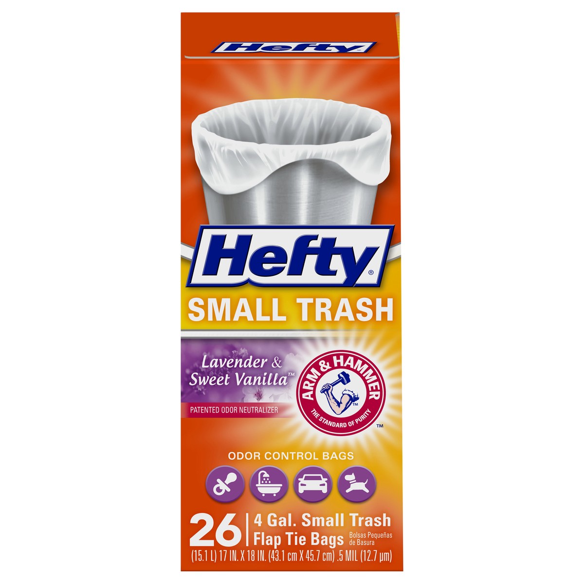 slide 10 of 12, Hefty Small Flap Tie Trash Bags - Lavender & Sweet Vanilla Scent, 26 ct; 4 gal