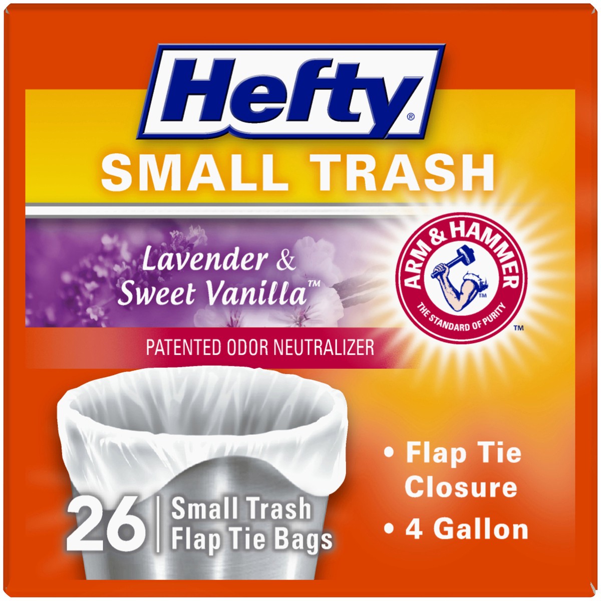 slide 8 of 12, Hefty Small Flap Tie Trash Bags - Lavender & Sweet Vanilla Scent, 26 ct; 4 gal