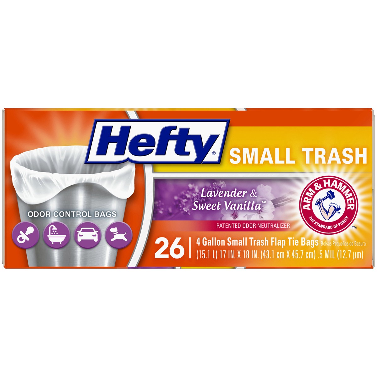 slide 11 of 12, Hefty Small Flap Tie Trash Bags - Lavender & Sweet Vanilla Scent, 26 ct; 4 gal