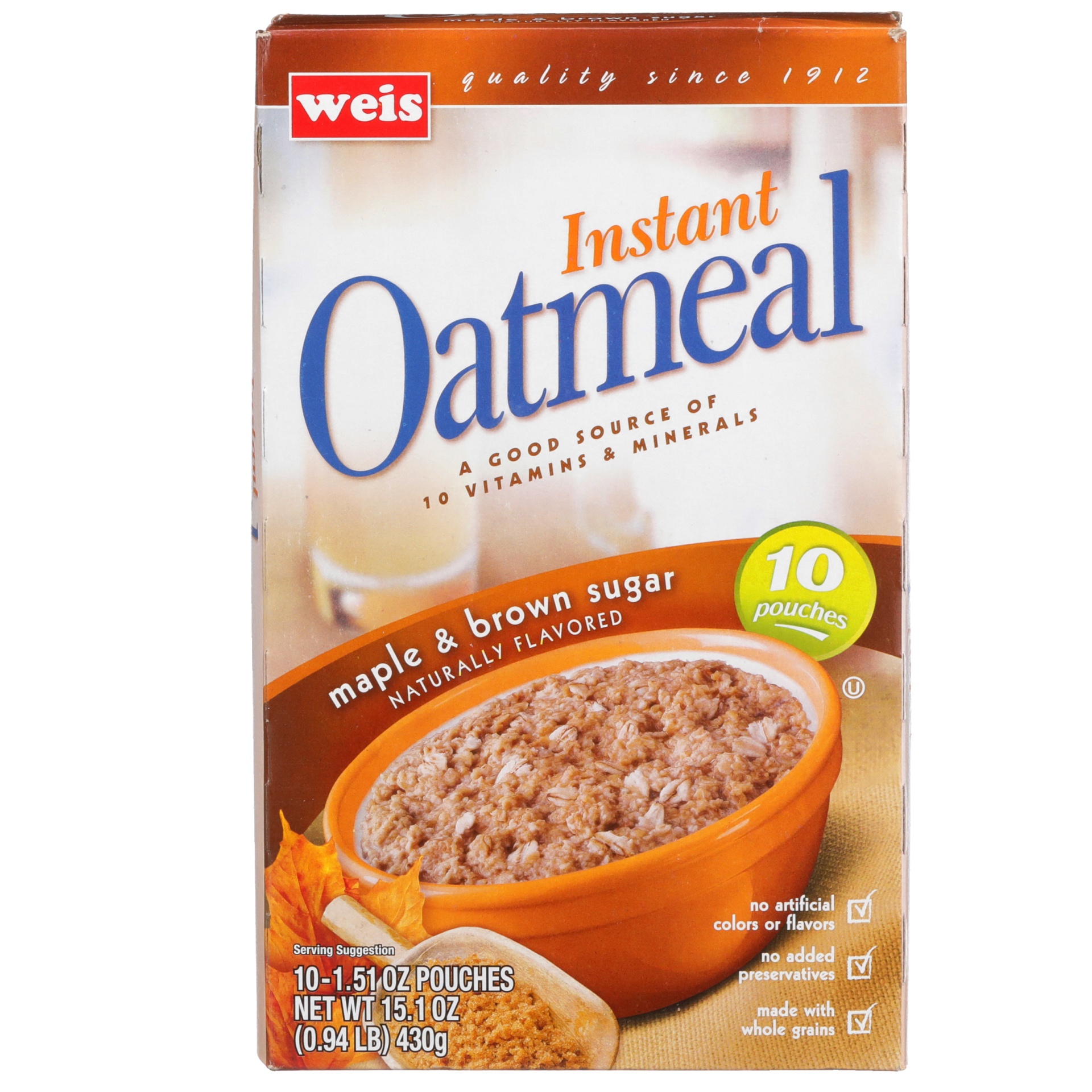 slide 1 of 6, Weis Quality Naturally Flavored Maple and Brown Sugar Instant Oatmeal, 15.1 oz