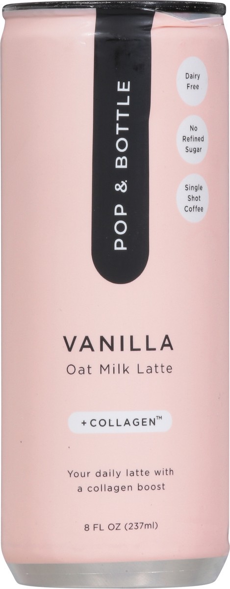 slide 7 of 9, Pop & Bottle +Collagen Vanilla Oat Milk Latte 8 fl oz, 8 oz