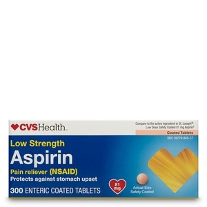 slide 1 of 1, CVS Health Low Strength Aspirin Pain Reliever 81mg Coated Tablets, 300 ct