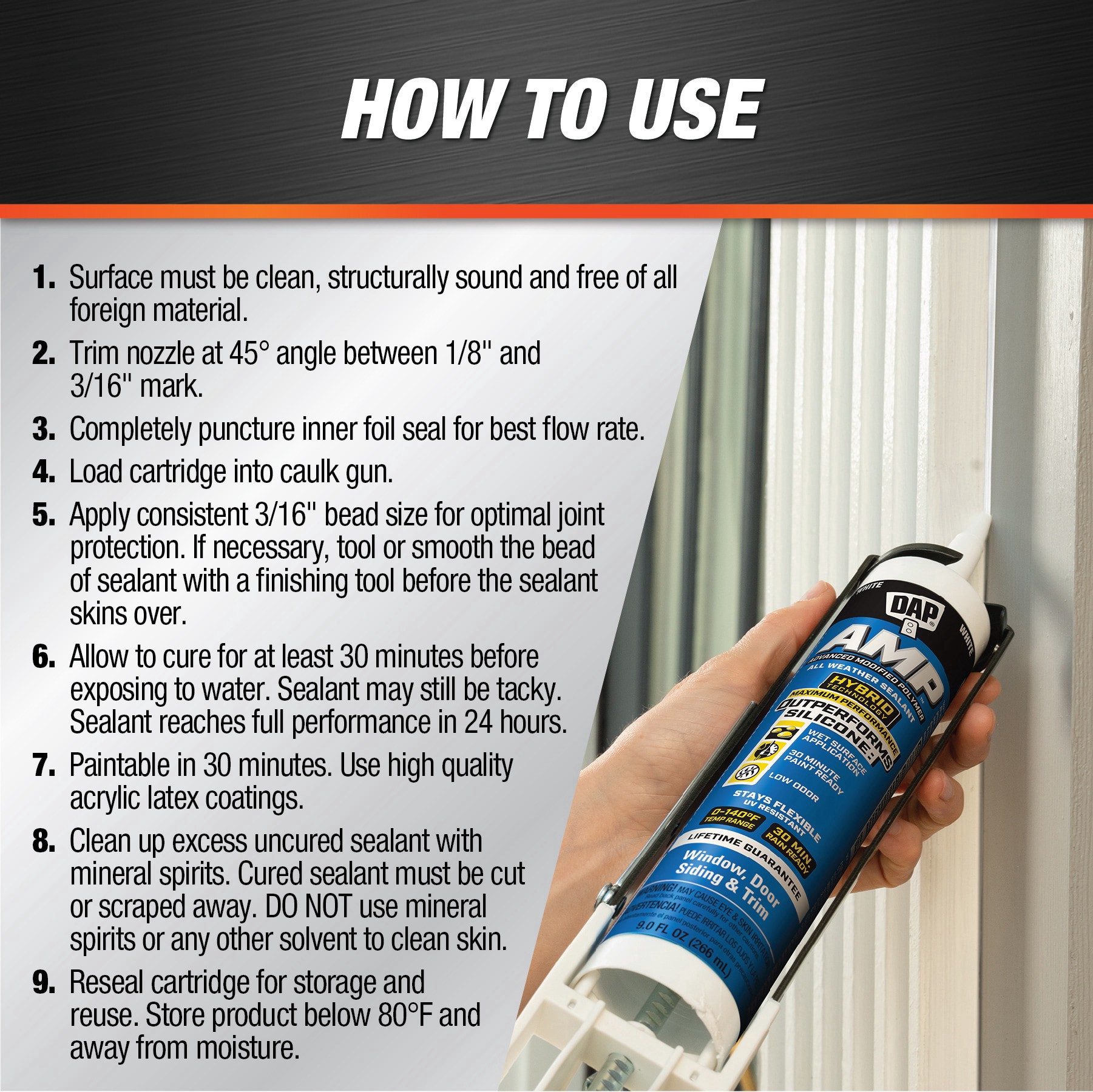 slide 2 of 6, DAP AMP 9-oz White Paintable Advanced Sealant Caulk, 9 oz