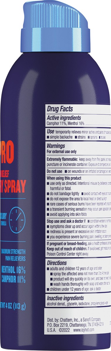 slide 2 of 6, Icy Hot Pro Dry Spray Pain Relief 4 oz, 4 oz