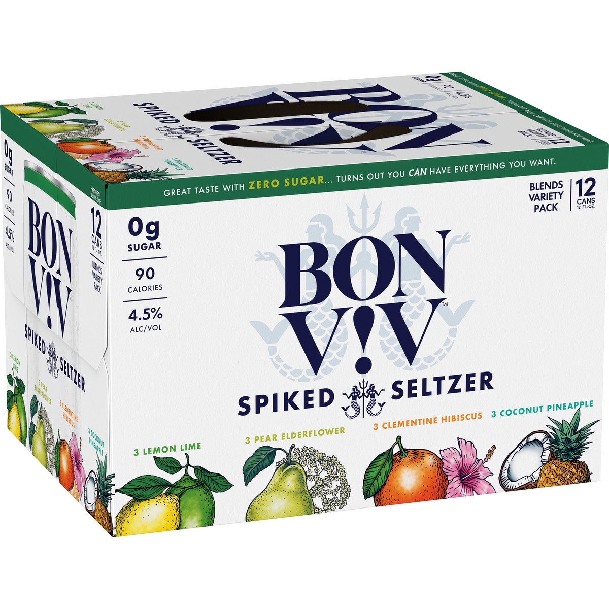 slide 1 of 7, Bon Viv Blends Hard Seltzer Variety Pack, Gluten Free, 12 Pack, 12 FL OZ Cans, 4.5% ABV, 12 ct; 12 oz