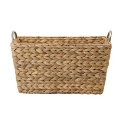 RGI HOME Natural Havana Hyacinth Rectangular Basket with Chrome Ring Handles, 14 x 9 x 7.07 in