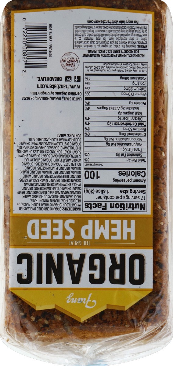 slide 4 of 6, Franz Organic The Great Hemp Seed Bread, 24 oz