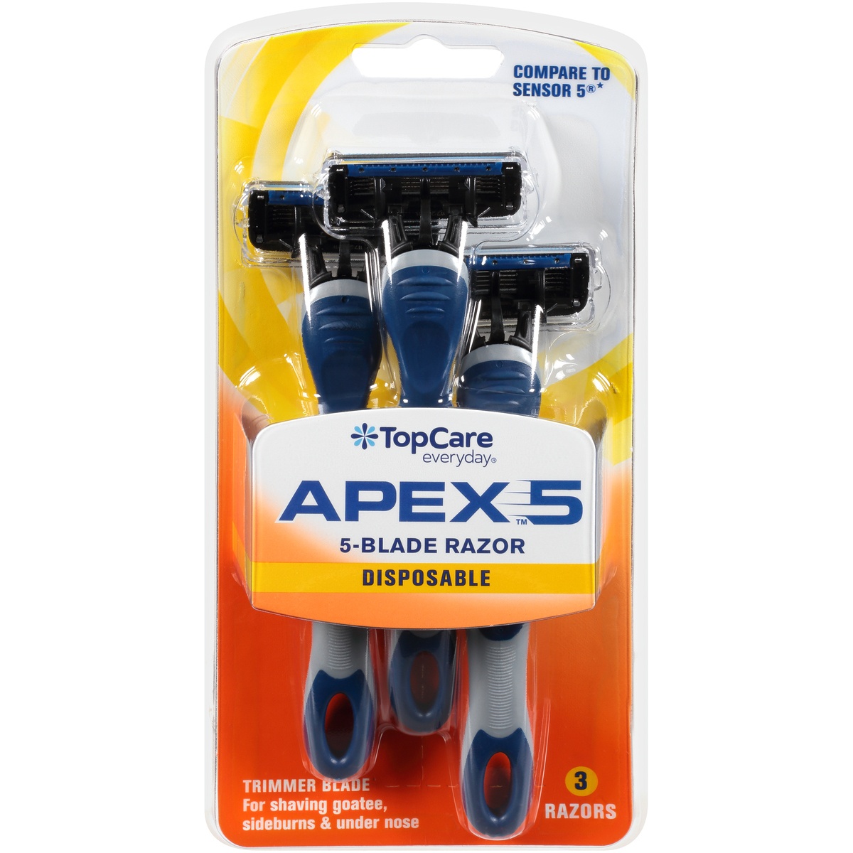 slide 1 of 1, TopCare Apex 5 Disposable Razors with Trimmer Blade, 3 ct