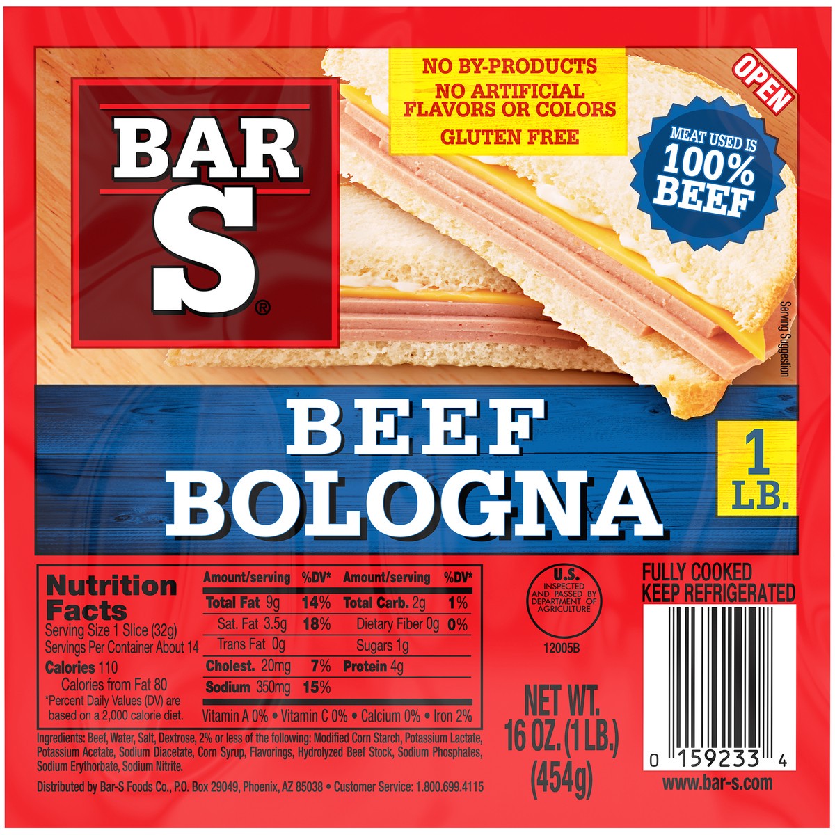 slide 2 of 4, Bar-S Bologna Beef, 16 oz