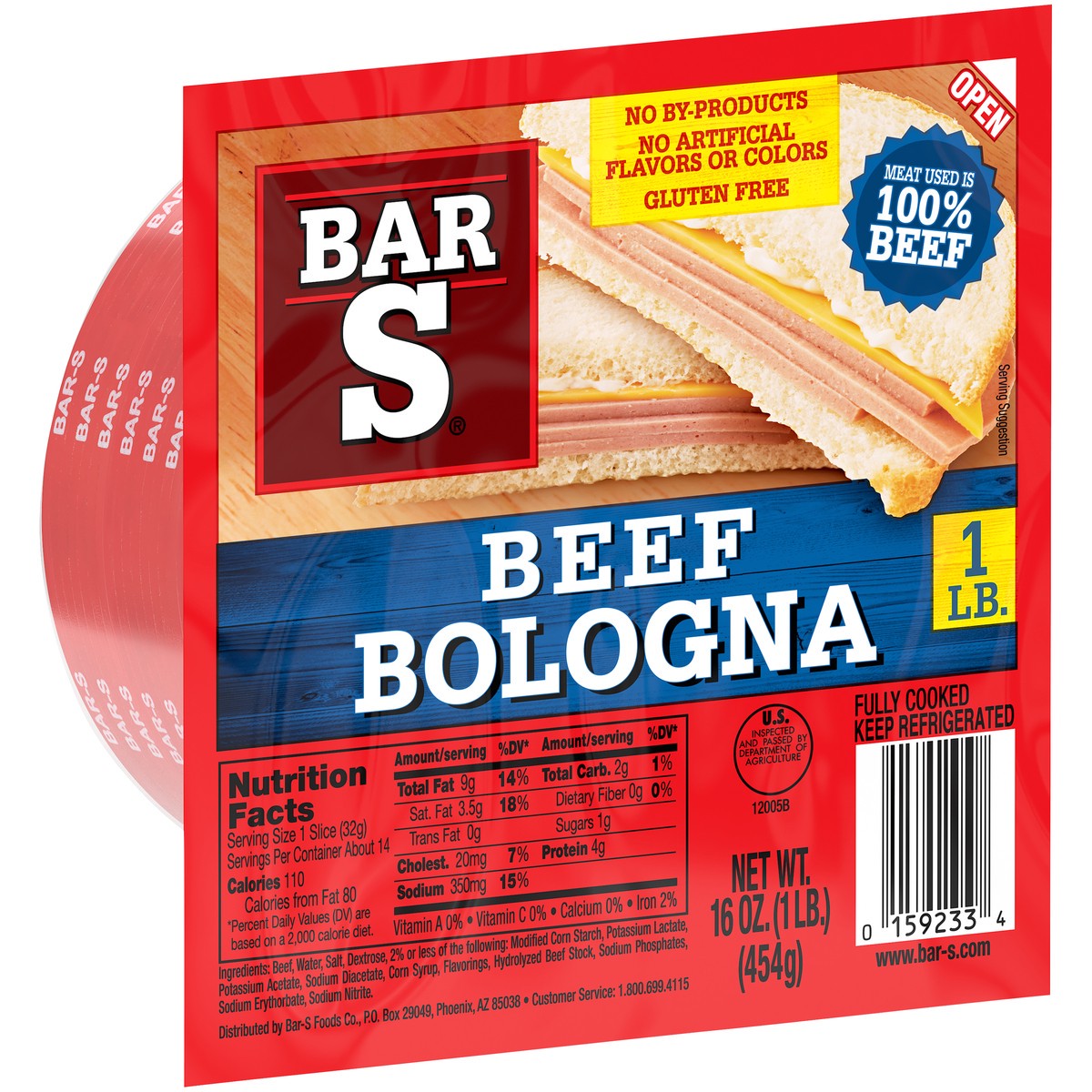 slide 3 of 4, Bar-S Bologna Beef, 16 oz