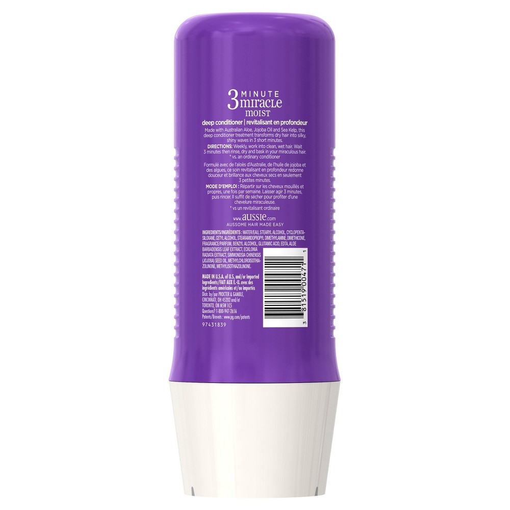 slide 2 of 3, Aussie 3 Minute Miracle Moist Detangling Deep Conditioner Treatment with Avocado Oil, 8 fl oz, Paraben and Sulfate Free, 8 fl oz