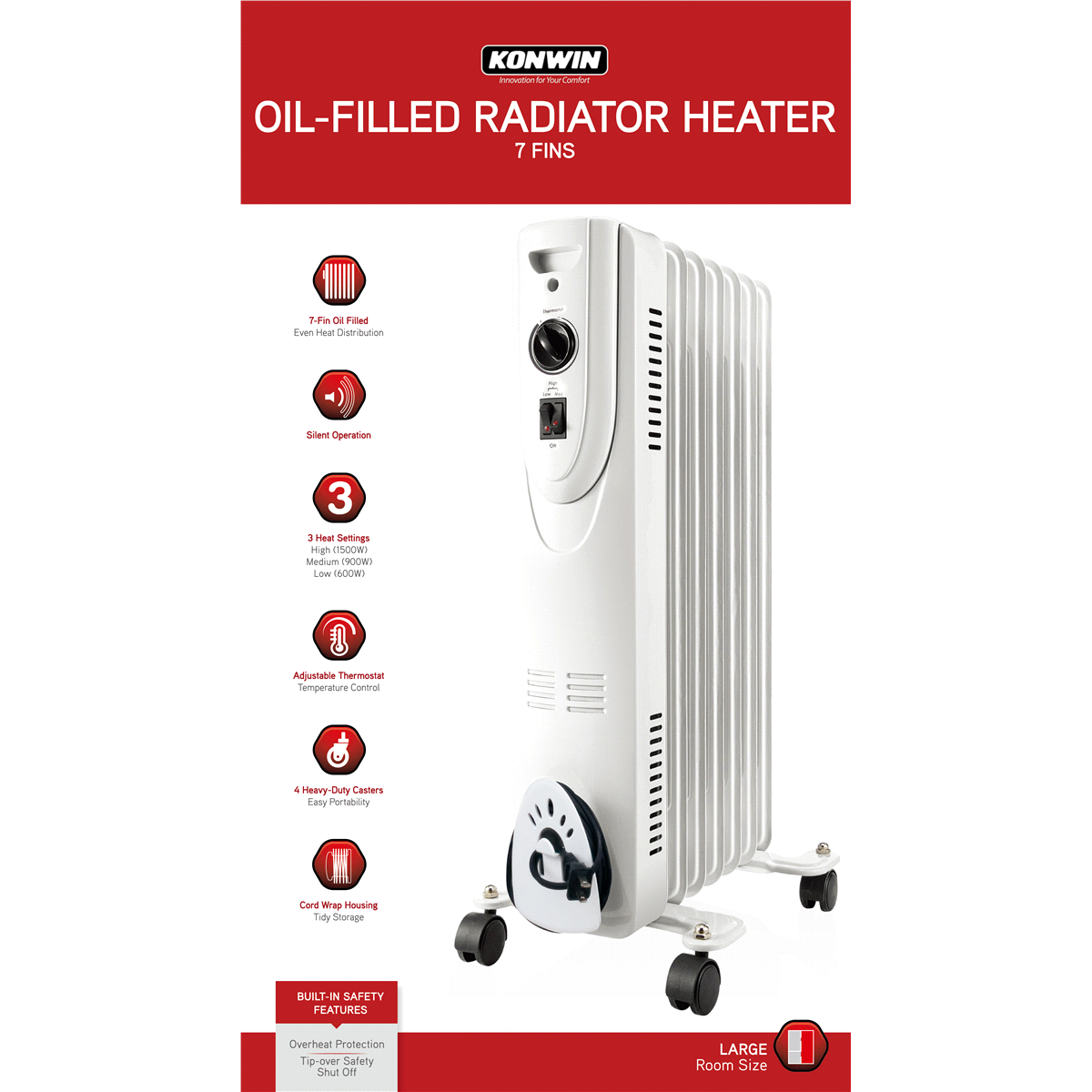 slide 1 of 5, Konwin Oil Filled Radiator Heater, 1 ct