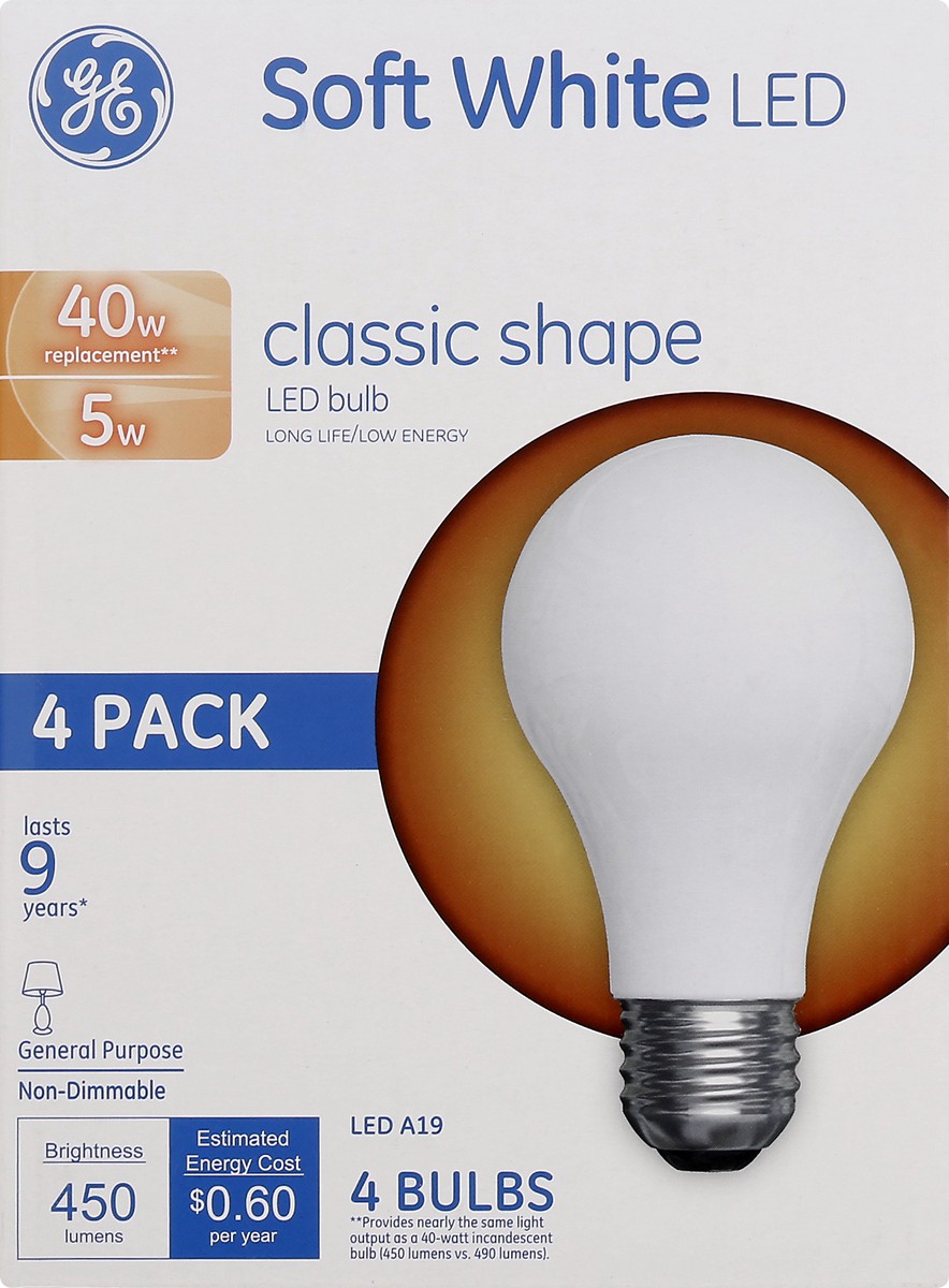 slide 1 of 1, GE Soft White LED 5 Watts 4 Pack Light Bulbs 4 ea, 4 ct