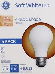 GE Soft White LED 5 Watts 4 Pack Light Bulbs 4 ea