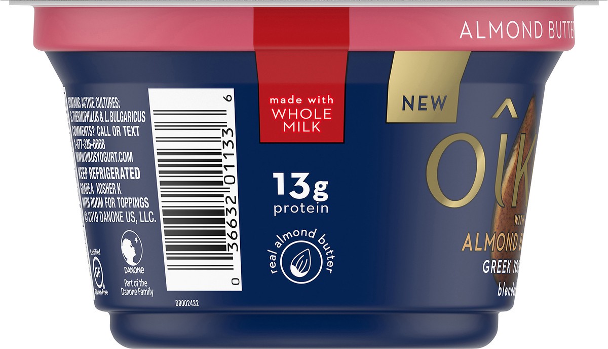 slide 3 of 8, Oikos Almond Butter & Berries Greek Yogurt, 5.3 oz