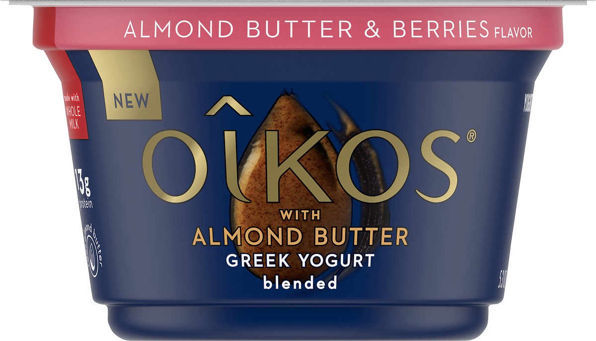 slide 4 of 8, Oikos Almond Butter & Berries Greek Yogurt, 5.3 oz