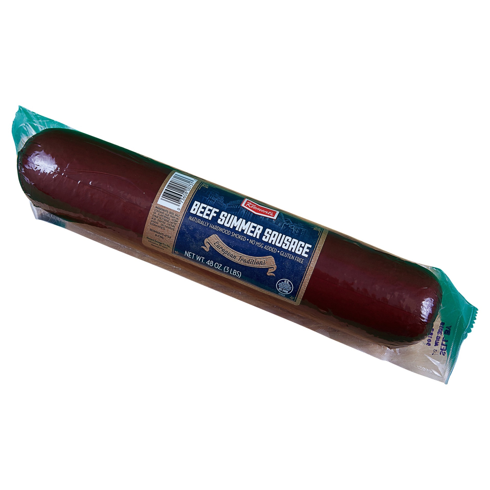 slide 1 of 1, Klement's Beef Summer Sausage, 3 lb