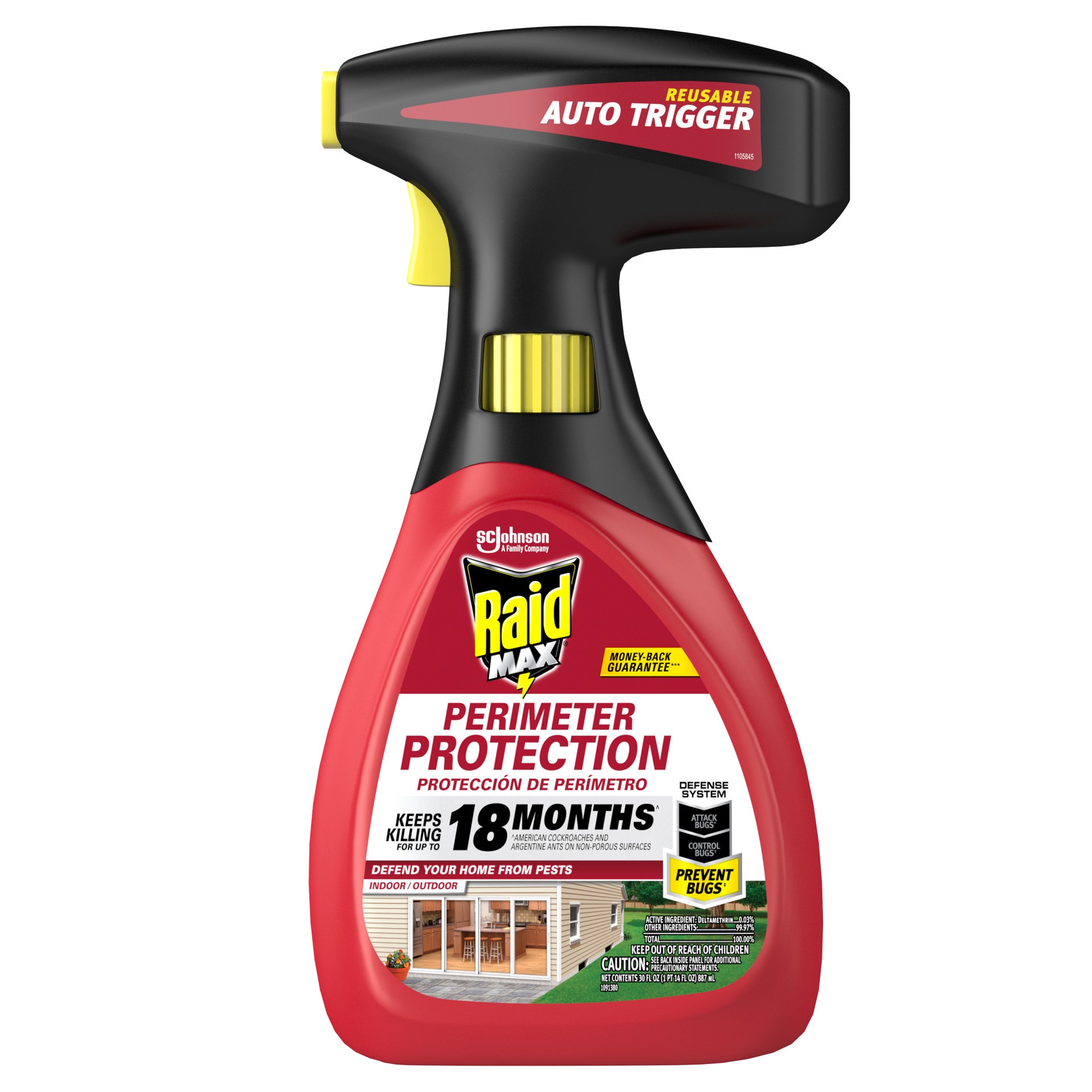 slide 1 of 5, Raid Max Perimeter Protection, Indoor & Outdoor Multi Insect Killer Spray, 30 fl oz, 30 oz