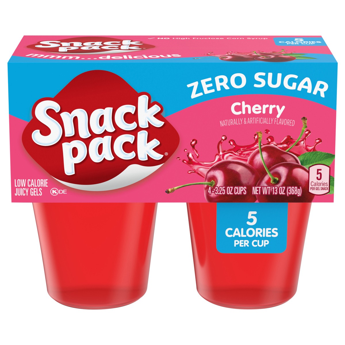 slide 1 of 5, Snack Pack Sugar Free Cherry Flavored Juicy Gels, 3.25 oz Snack Cups, 4 Count, 4 ct