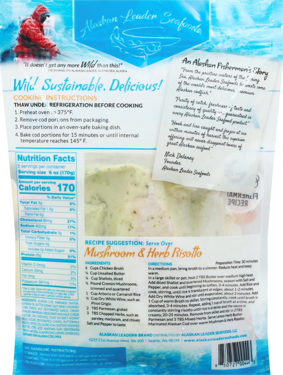 slide 8 of 13, Alaskan Leader Seafoods Wild Caught Lemon Herb Butter Alaska Cod 12 oz, 12 oz