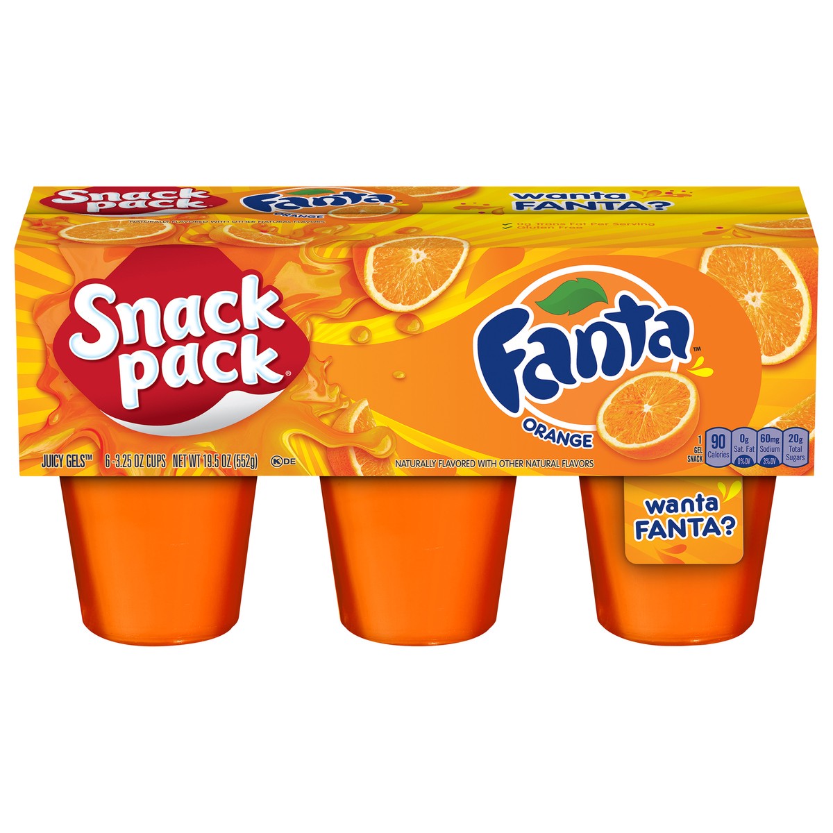 slide 1 of 29, Snack Pack Fanta Orange Juicy Gels 6 - 3.25 oz Cups, 6 ct