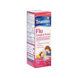 slide 1 of 1, Triaminic Children's Flu Cough & Fever Syrup Bubble Gum Flavor, 4 oz