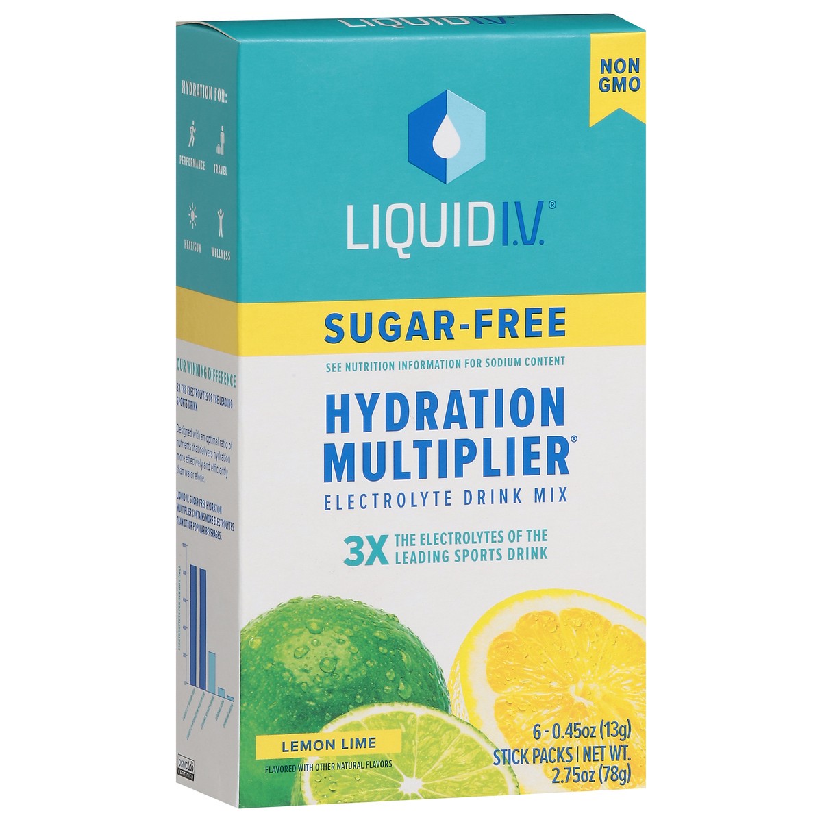 slide 8 of 15, Liquid I.V. Hydration Multiplier Sugar-Free - Lemon Lime - Hydration Powder Packets | Electrolyte Powder Drink Mix | Convenient Single-Serving Sticks | Non-GMO | 6 Sticks, 6 ct