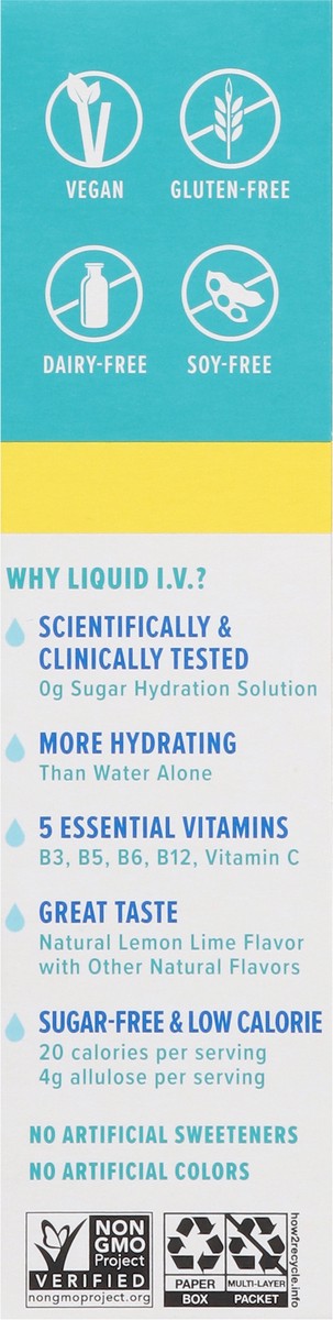 slide 4 of 15, Liquid I.V. Hydration Multiplier Sugar-Free - Lemon Lime - Hydration Powder Packets | Electrolyte Powder Drink Mix | Convenient Single-Serving Sticks | Non-GMO | 6 Sticks, 6 ct