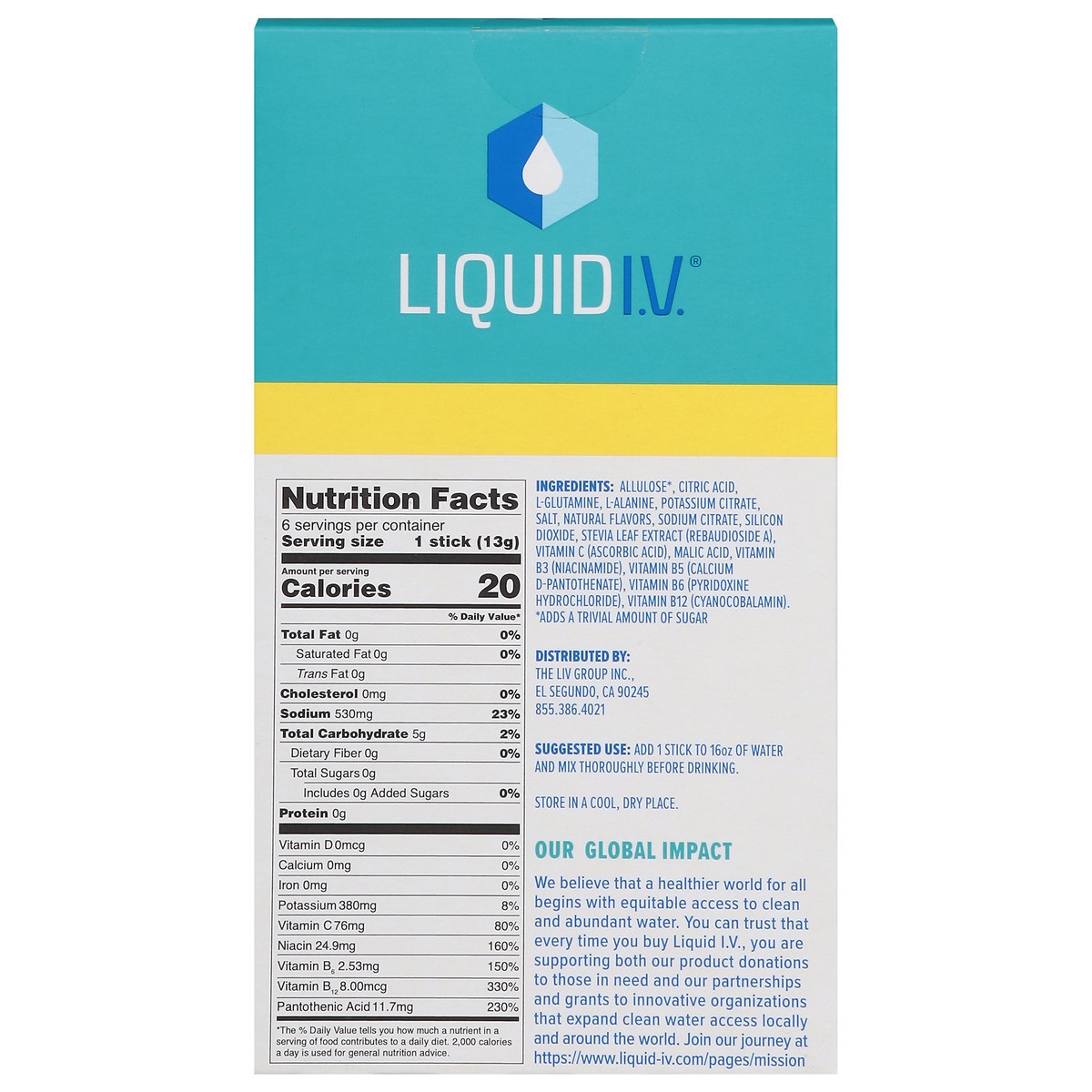slide 10 of 15, Liquid I.V. Hydration Multiplier Sugar-Free - Lemon Lime - Hydration Powder Packets | Electrolyte Powder Drink Mix | Convenient Single-Serving Sticks | Non-GMO | 6 Sticks, 6 ct