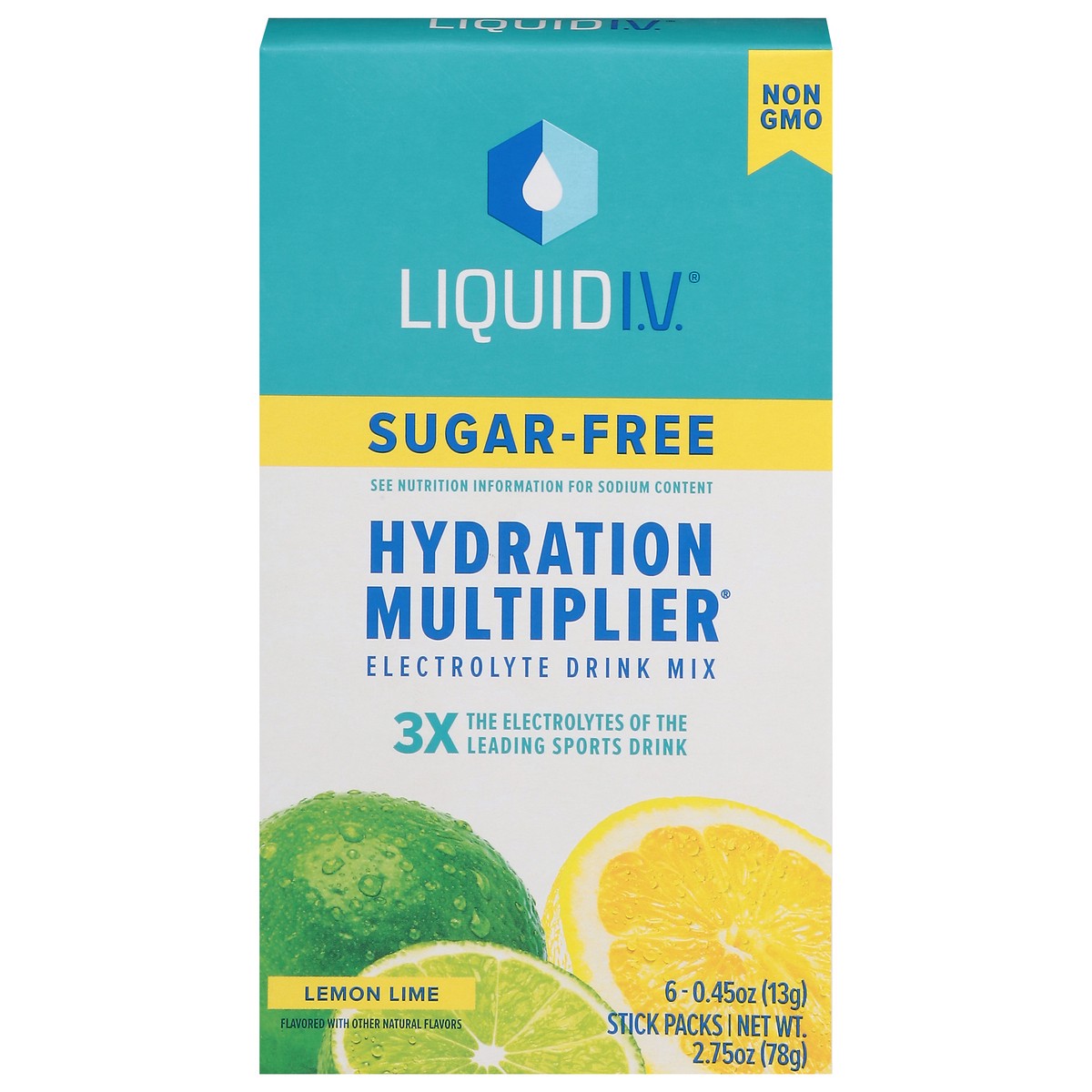 slide 7 of 15, Liquid I.V. Hydration Multiplier Sugar-Free - Lemon Lime - Hydration Powder Packets | Electrolyte Powder Drink Mix | Convenient Single-Serving Sticks | Non-GMO | 6 Sticks, 6 ct