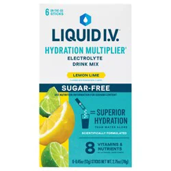 Liquid I.V. Hydration Multiplier Sugar-Free - Lemon Lime - Hydration Powder Packets | Electrolyte Powder Drink Mix | Convenient Single-Serving Sticks | Non-GMO | 6 Sticks