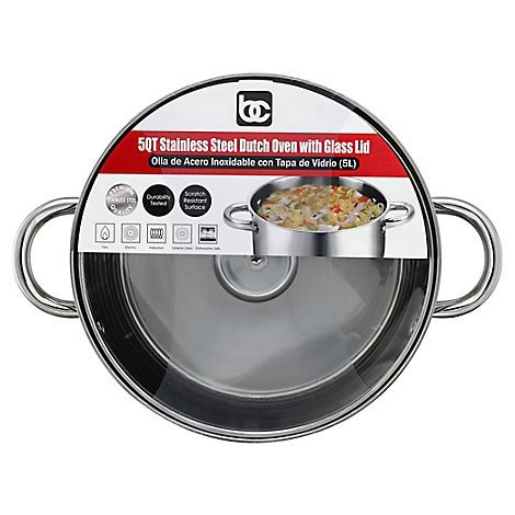 slide 1 of 1, Bene Casa Stainless Steel 5 Quart Dutch Oven With Glass Lid - Each, 1 ct