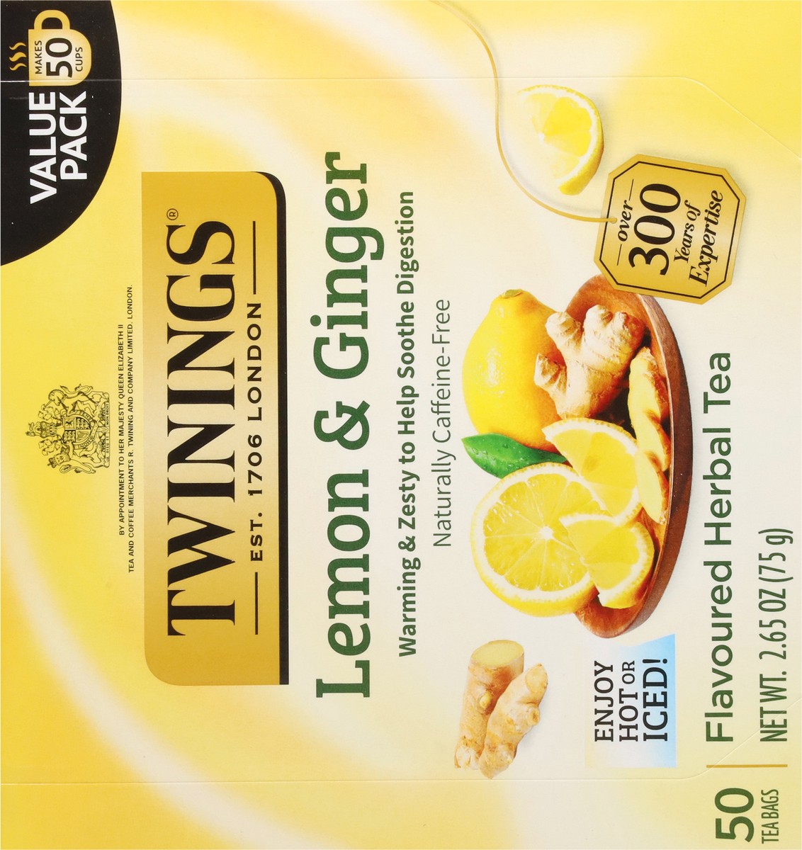 slide 15 of 15, Twinings Lemon & Ginger Flavored Herbal Tea Value Pack 50 Bags - 50 ct, 50 ct