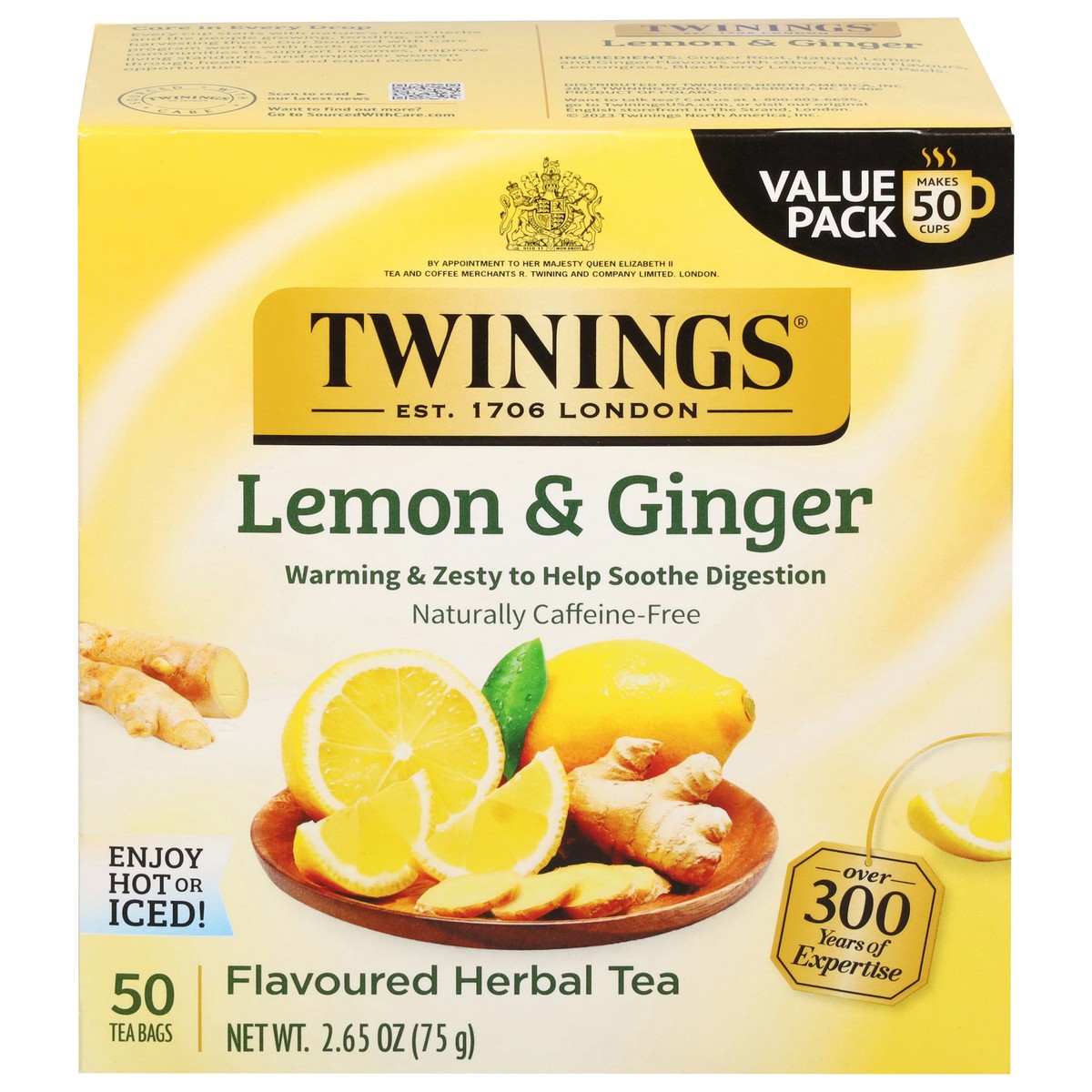 slide 13 of 15, Twinings Lemon & Ginger Flavored Herbal Tea Value Pack 50 Bags - 50 ct, 50 ct