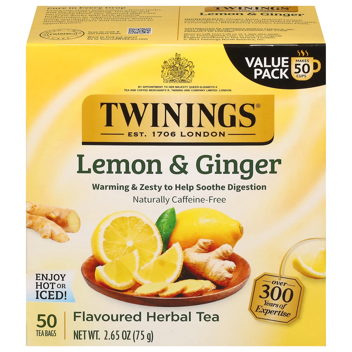 slide 1 of 15, Twinings Lemon & Ginger Flavored Herbal Tea Value Pack 50 Bags - 50 ct, 50 ct