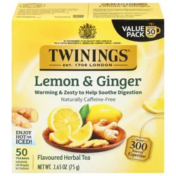 Twinings Lemon & Ginger Herbal Tea Value Pack 50 Tea Bags
