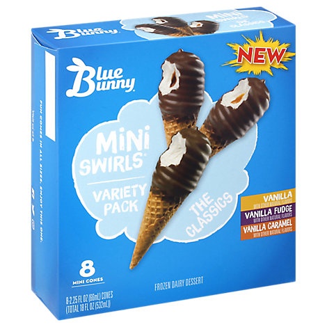 slide 1 of 1, Blue Bunny Mini Swirls The Classics Variety Pack Cones - 18 Fz, 1 ct