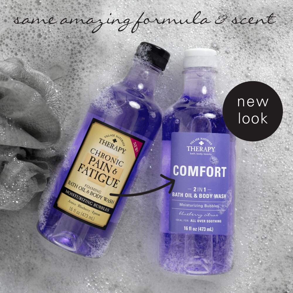 slide 3 of 6, Village Naturals Therapy Chronic Pain & Fatigue Foaming Bath Oil & Body Wash, 16 fl oz