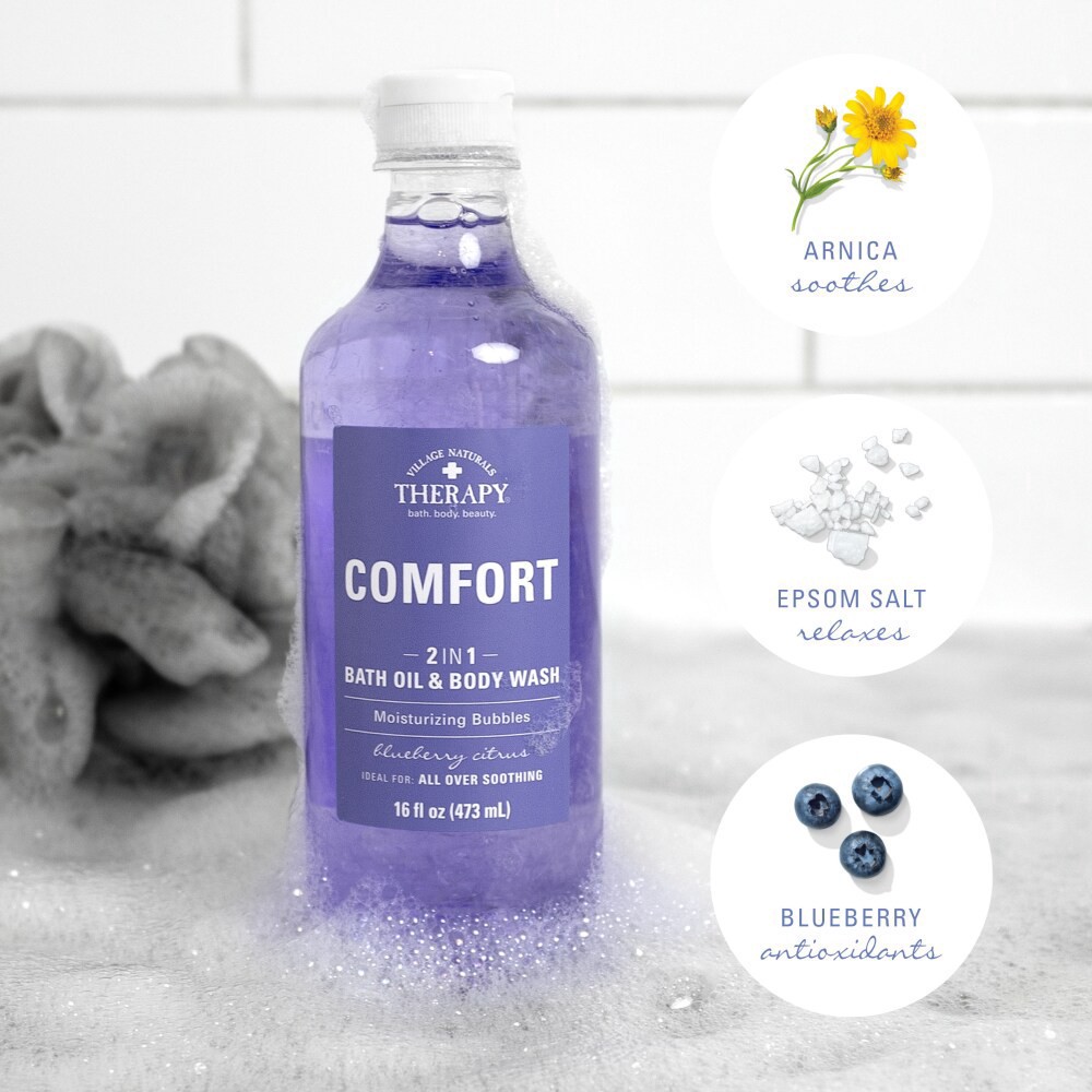 slide 5 of 6, Village Naturals Therapy Chronic Pain & Fatigue Foaming Bath Oil & Body Wash, 16 fl oz