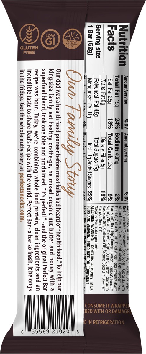 slide 9 of 9, Perfect Bar Gluten-Free Dark Chocolate Almond Refrigerated Protein Bar, 2.2 oz, 2.2 oz