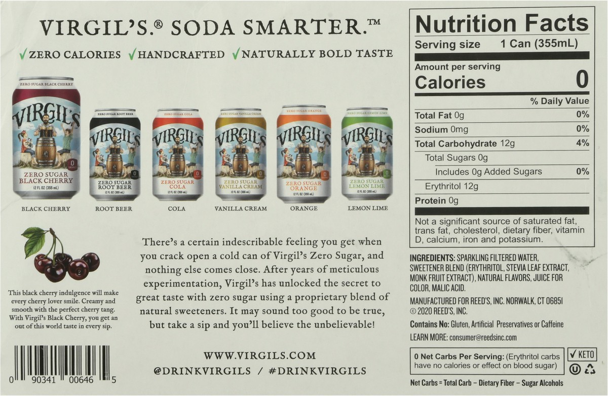 slide 5 of 13, Virgil's Soda, Zero Sugar, Black Cherry - 72 oz, 72 oz