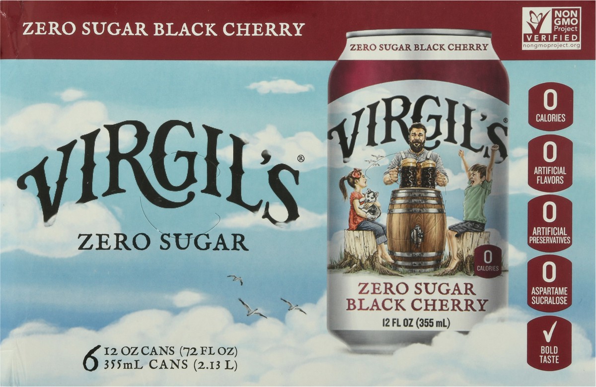 slide 9 of 13, Virgil's Soda, Zero Sugar, Black Cherry - 72 oz, 72 oz