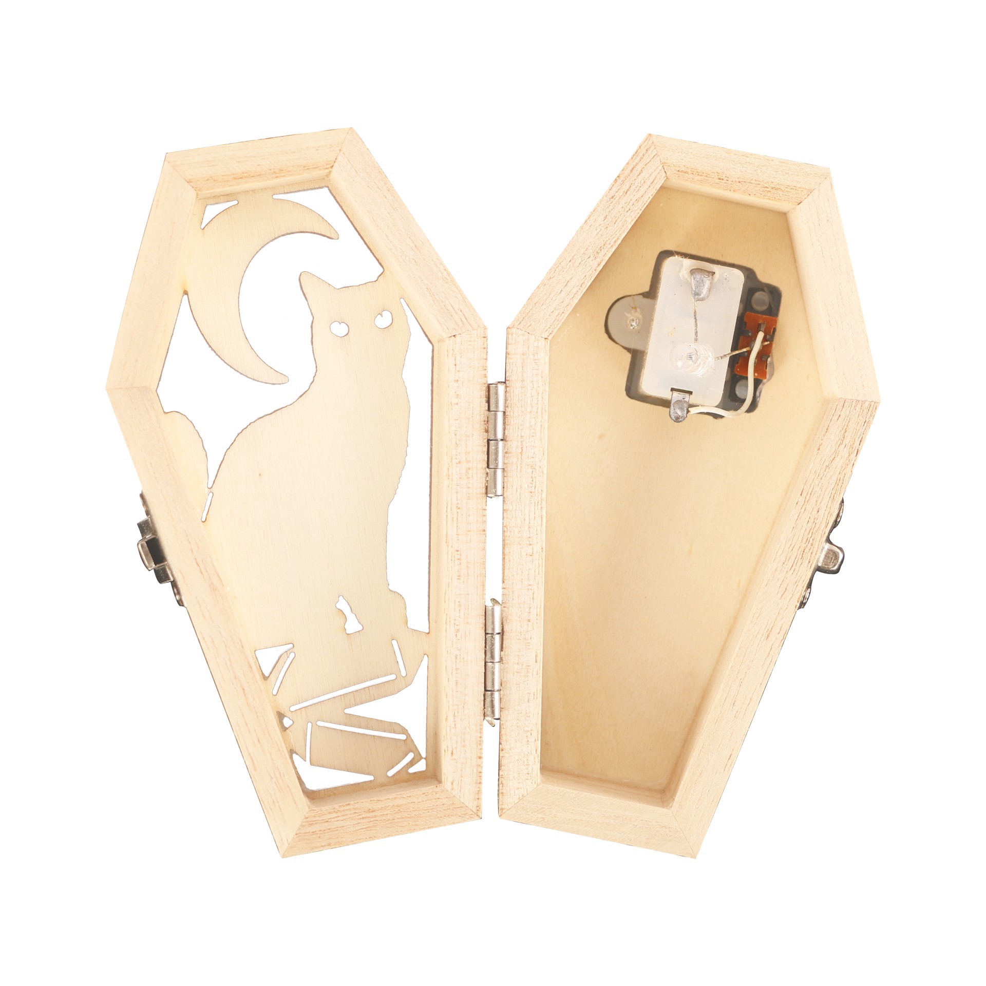 slide 2 of 4, Mini Cat & Moon Coffin Diy Led Wood Decor By Make Market, 2.3 in x 1.5 in x 4.4 in