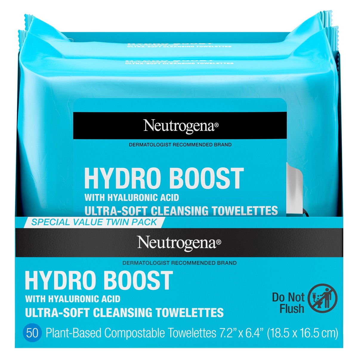 slide 1 of 1, Neutrogena HydroBoost Facial Cleansing Makeup Remover Face Wipes with Hyaluronic Acid, Hydrating & Moisturizing Facial Towelettes Remove Dirt & Makeup, 100% Plant-Based Fibers, 2, 25 ct