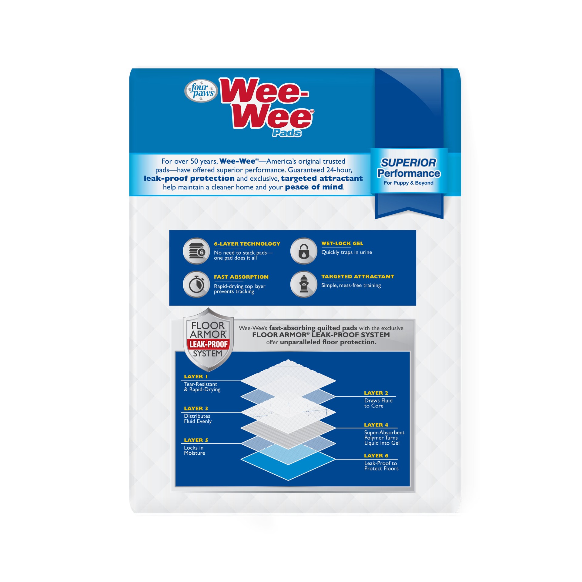 slide 9 of 10, Four Paws Four Paws Wee-Wee Superior Performance Dog Pee Pads 22" x 23" (10 Pack), 10 ct