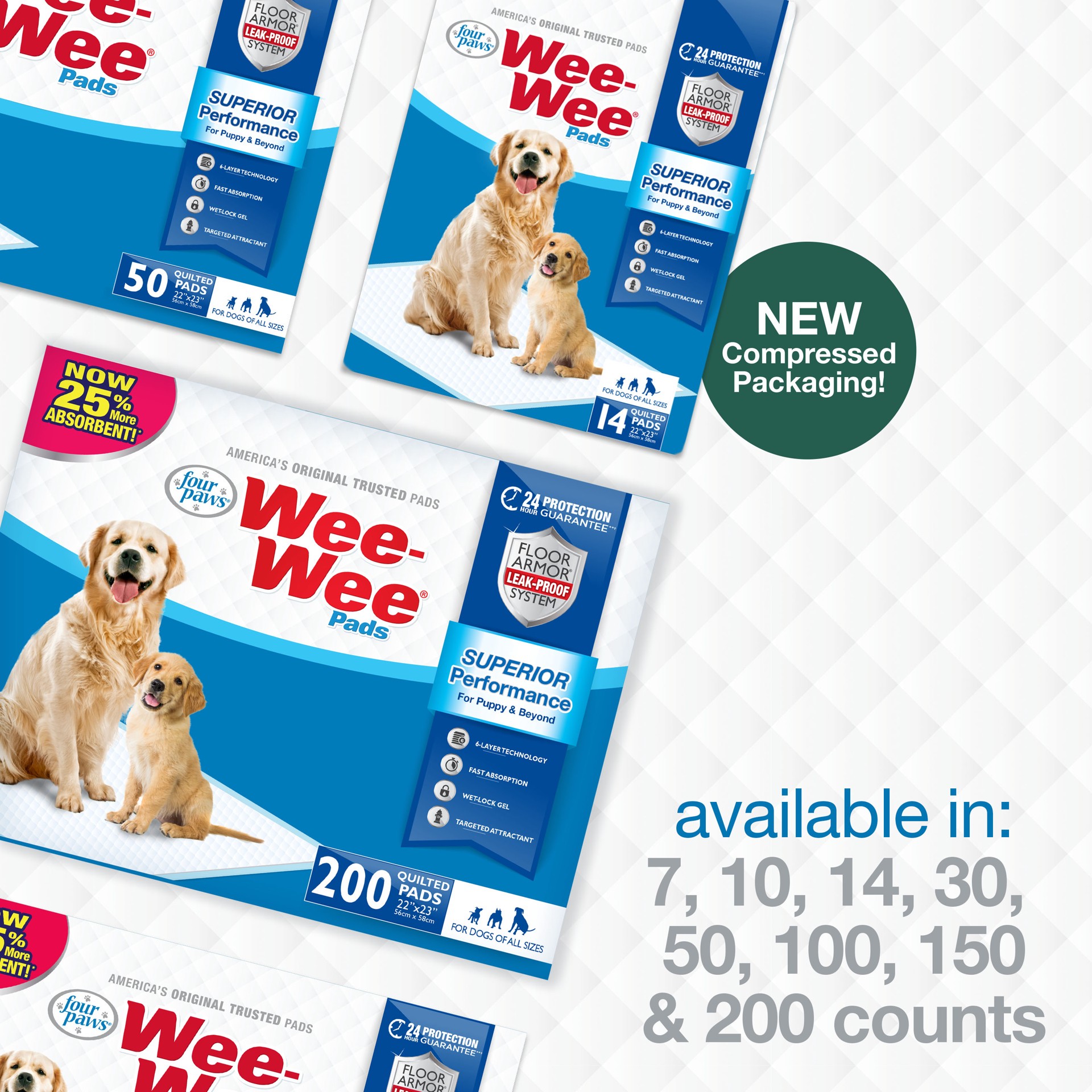 slide 4 of 10, Four Paws Four Paws Wee-Wee Superior Performance Dog Pee Pads 22" x 23" (10 Pack), 10 ct